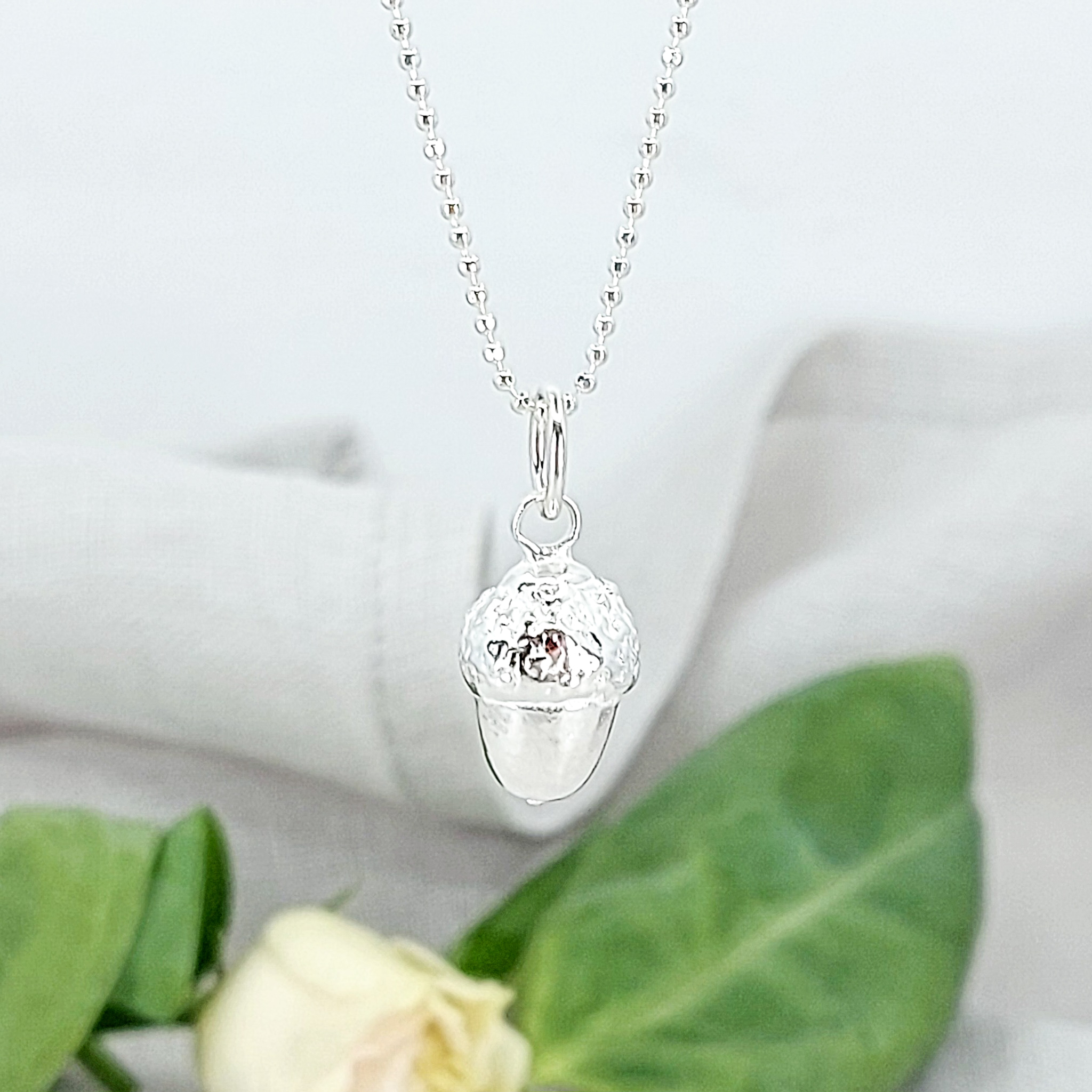 Sterling silver acorn pendant cast from a real acorn, woodland jewellery.
