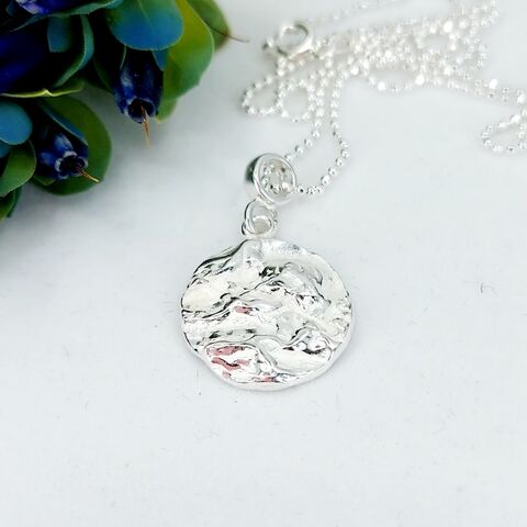 Ebb,textured silver pendant  sterling silver necklace  silver disc pendant  minimalist jewellery  handmade silver necklace  ocean inspired jewellery  coastal necklace  modern silver pendant  artisan jewellery  everyday necklace  simple silver necklace  sculpt
