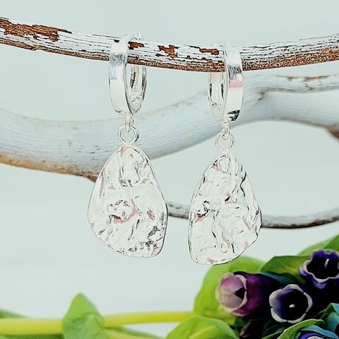 Undulations,handmade hammered silver drop earrings  minimalist sterling silver drop earrings  lightweight everyday silver earrings  organic textured silver jewellery  simple modern silver earrings handmadetextured silver earrings  organic shape earrings  simple silve