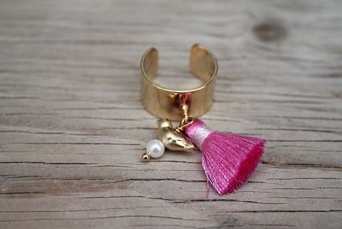 anello,uccellino,perla,e,nappina,rosa