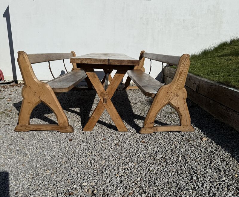 Large Vintage Pine Large Refectory Table With Two Pew Style Benches - product images  of 