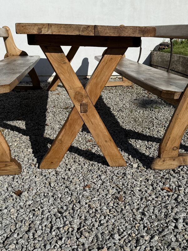Large Vintage Pine Large Refectory Table With Two Pew Style Benches - product images  of 