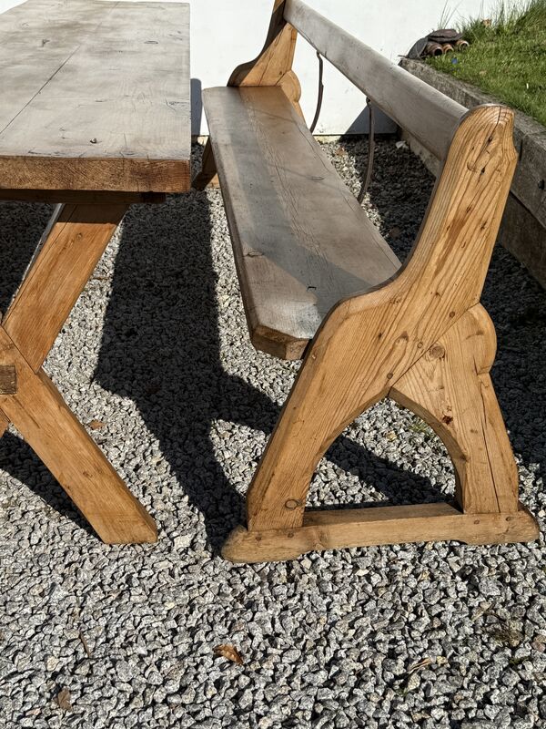 Large Vintage Pine Large Refectory Table With Two Pew Style Benches - product images  of 