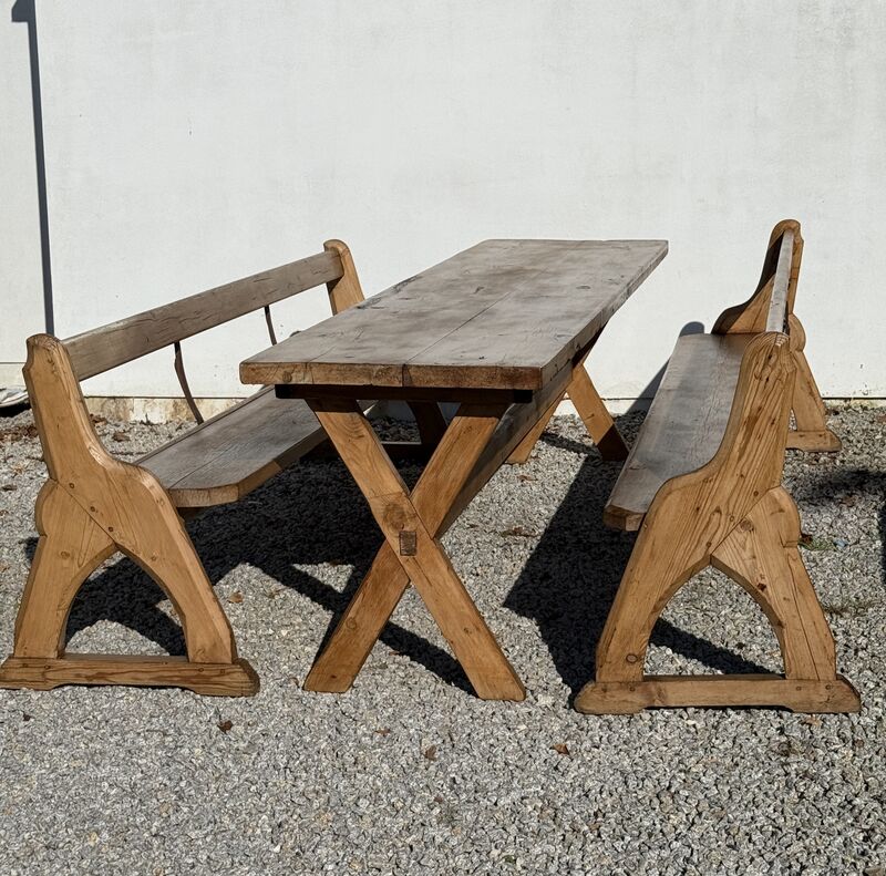 Large Vintage Pine Large Refectory Table With Two Pew Style Benches - product images  of 