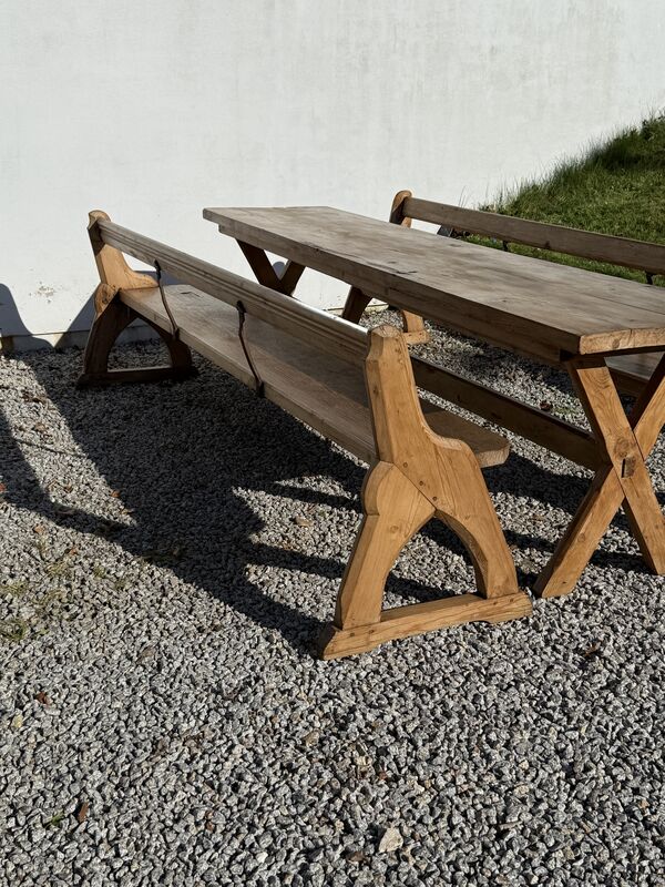 Large Vintage Pine Large Refectory Table With Two Pew Style Benches - product images  of 