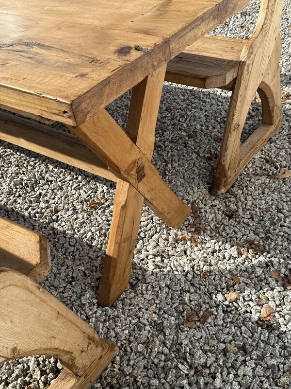 Large Vintage Pine Large Refectory Table With Two Pew Style Benches - product images  of 