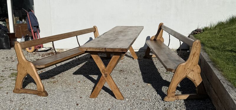 Large Vintage Pine Large Refectory Table With Two Pew Style Benches - product images  of 
