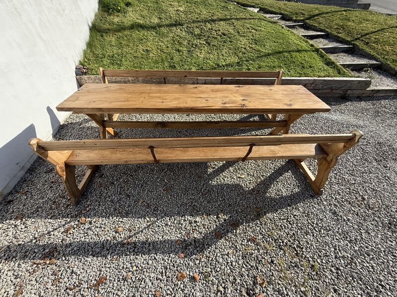 Large Vintage Pine Large Refectory Table With Two Pew Style Benches - product images  of 