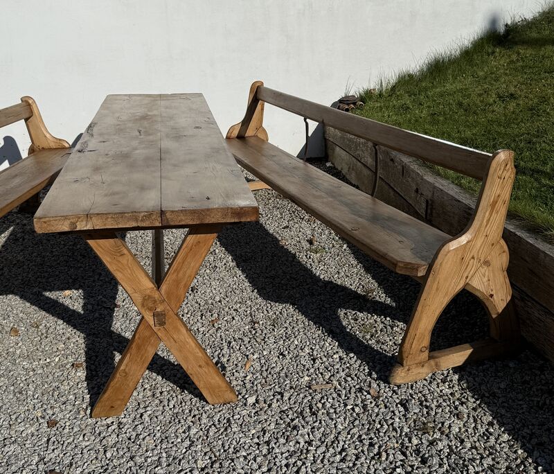 Large Vintage Pine Large Refectory Table With Two Pew Style Benches - product images  of 