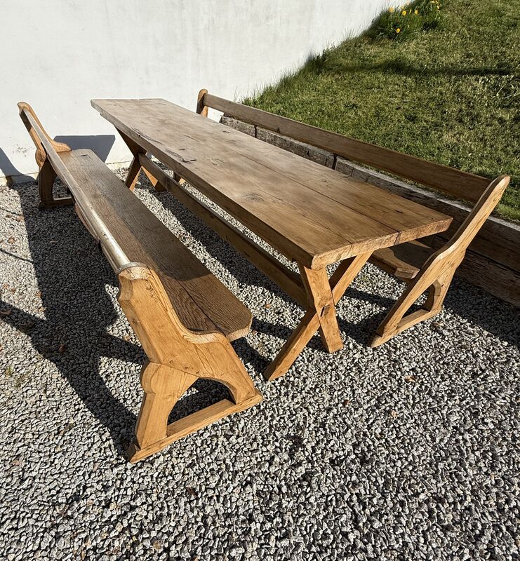 Large Vintage Pine Large Refectory Table With Two Pew Style Benches - product images  of 