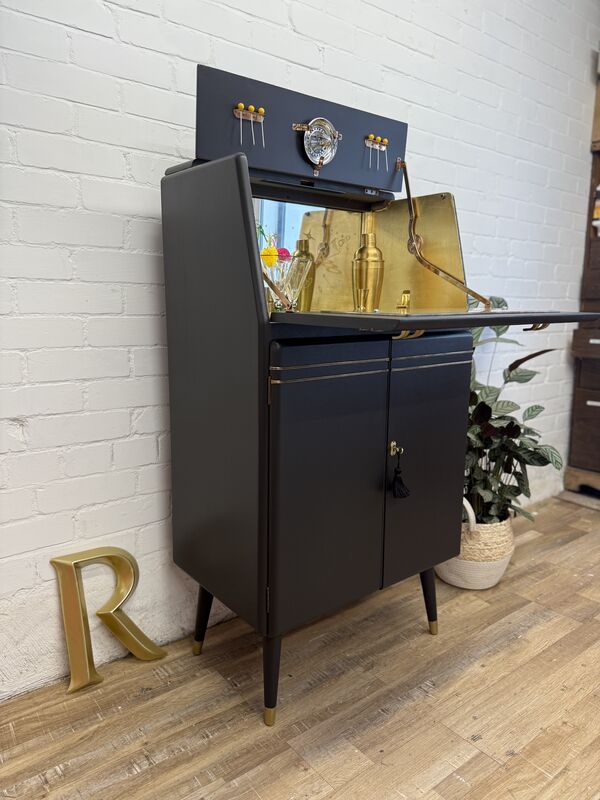 Mid-Century Rivington Cocktail Cabinet in Onyx with Gold Leaf Interior - product images  of 
