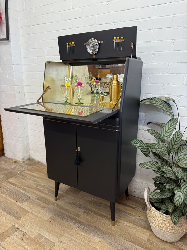 Mid-Century Rivington Cocktail Cabinet in Onyx with Gold Leaf Interior - product images  of 