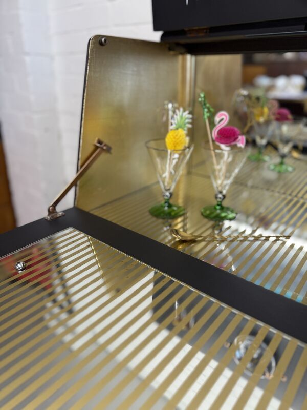Mid-Century Rivington Cocktail Cabinet in Onyx with Gold Leaf Interior - product images  of 