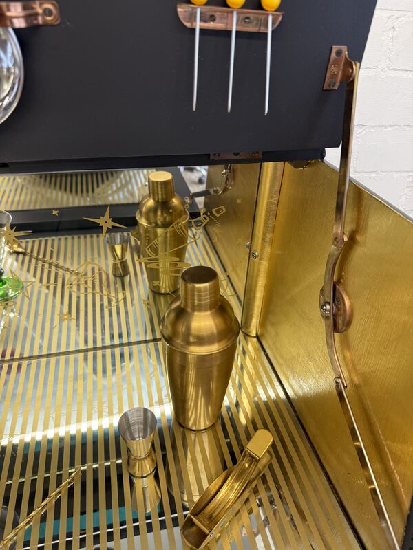 Mid-Century Rivington Cocktail Cabinet in Onyx with Gold Leaf Interior - product images  of 