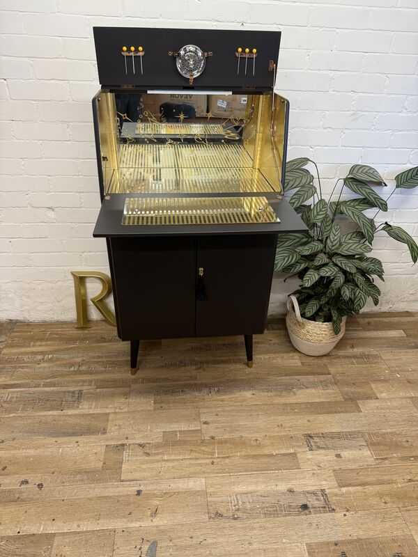 Mid-Century Rivington Cocktail Cabinet in Onyx with Gold Leaf Interior - product images  of 
