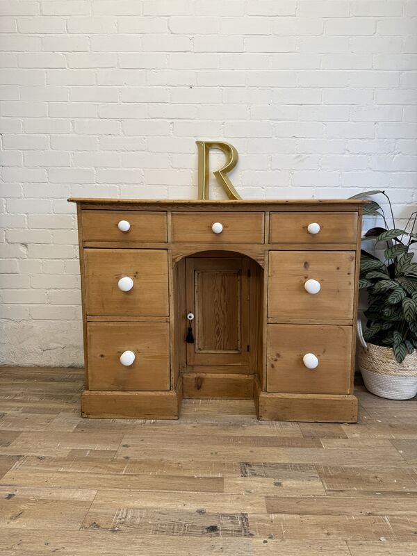 Victorian Pine Kneehole Desk – Waxed Finish with Ceramic Knobs - product images  of 