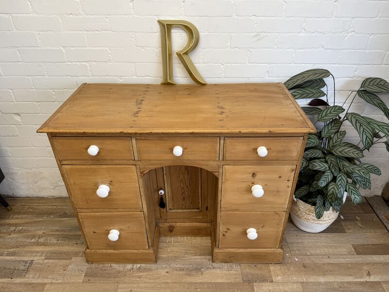 Victorian Pine Kneehole Desk – Waxed Finish with Ceramic Knobs - product images  of 