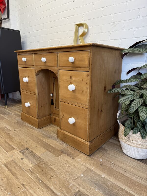 Victorian Pine Kneehole Desk – Waxed Finish with Ceramic Knobs - product images  of 