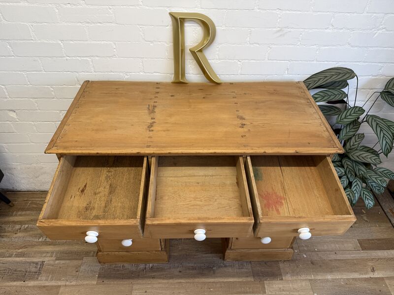 Victorian Pine Kneehole Desk – Waxed Finish with Ceramic Knobs - product images  of 