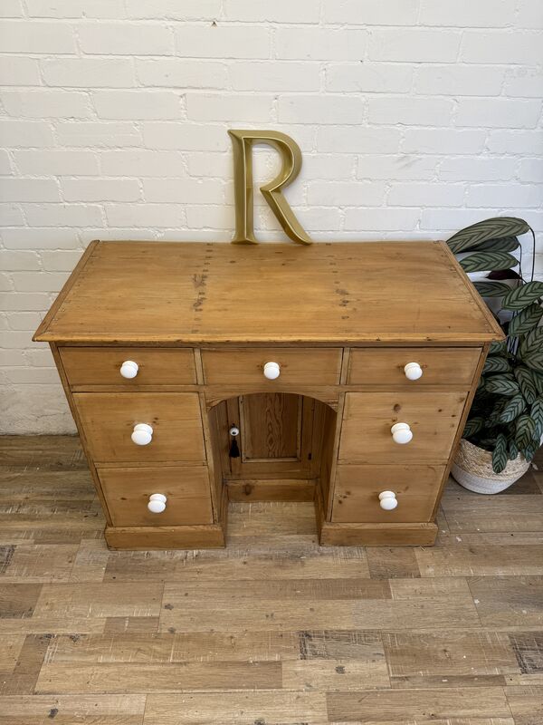 Victorian Pine Kneehole Desk – Waxed Finish with Ceramic Knobs - product images  of 