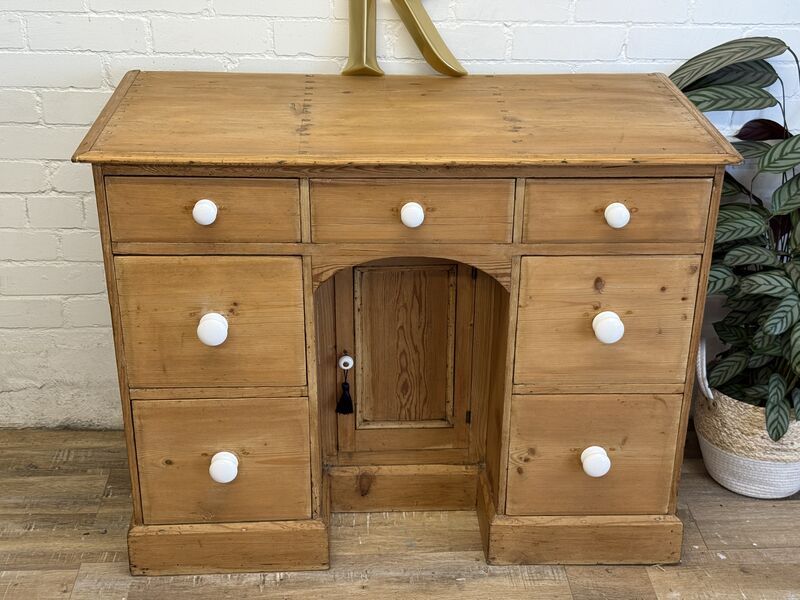 Victorian Pine Kneehole Desk – Waxed Finish with Ceramic Knobs - product images  of 