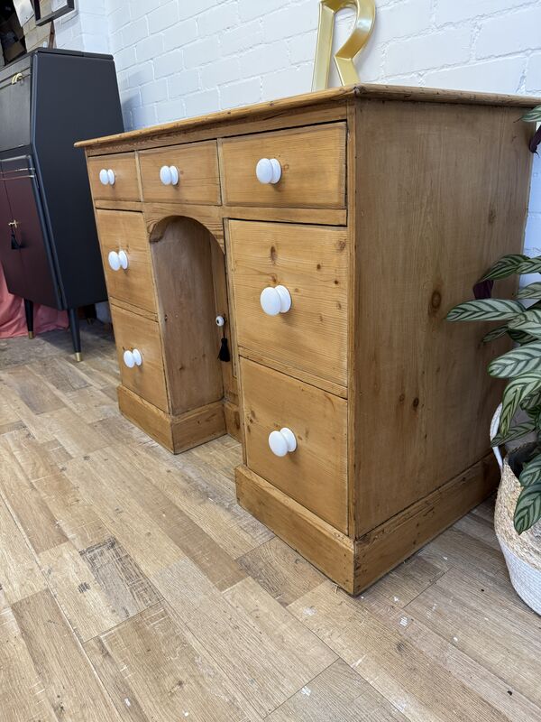 Victorian Pine Kneehole Desk – Waxed Finish with Ceramic Knobs - product images  of 