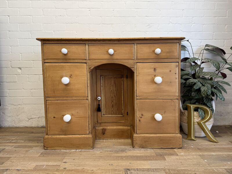 Victorian Pine Kneehole Desk – Waxed Finish with Ceramic Knobs - product images  of 