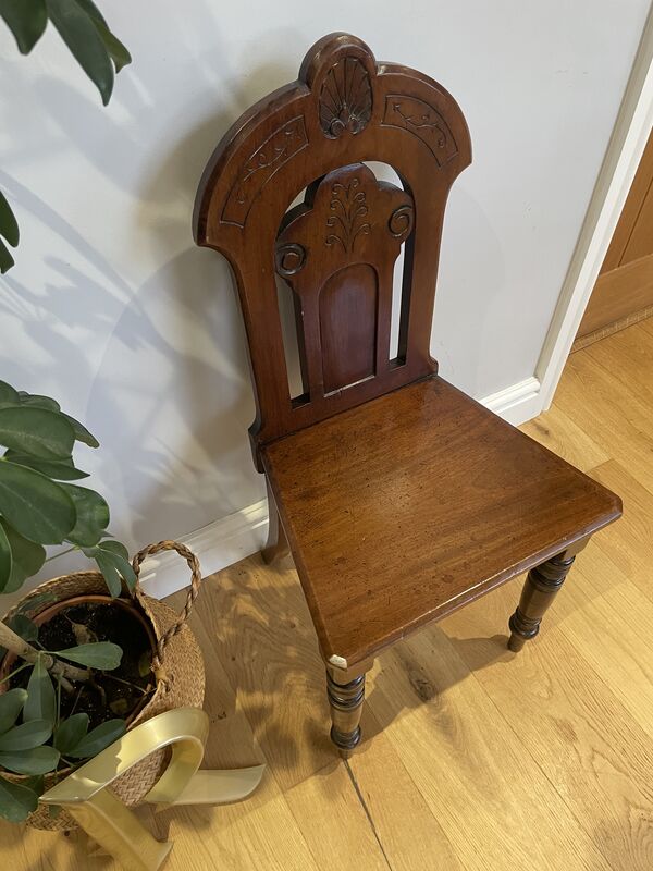 Pair of Antique Mahogany Hall Chairs – Victorian &amp; Edwardian Carved Seating - product images  of 