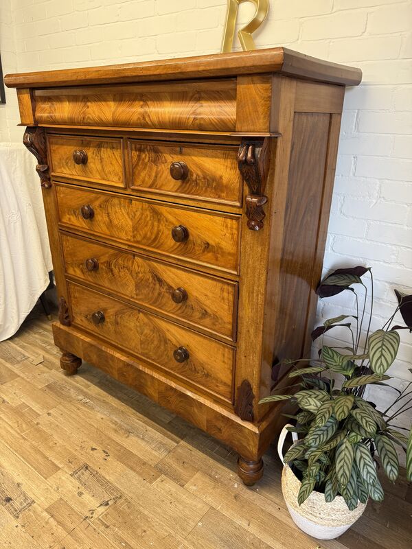 Edwardian Flame Mahogany Chest of Drawers – Signed &amp; Dated 1902 – Hidden Drawer - product images  of 