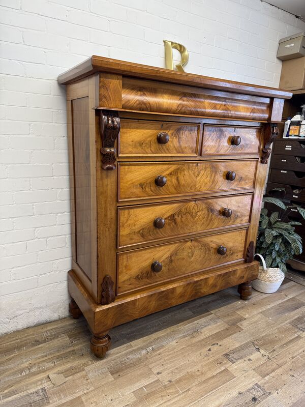 Edwardian Flame Mahogany Chest of Drawers – Signed &amp; Dated 1902 – Hidden Drawer - product images  of 
