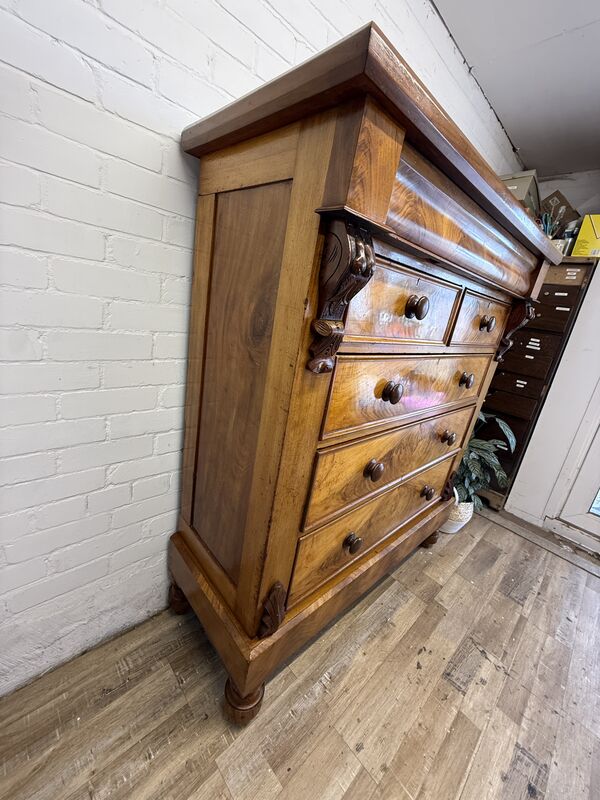 Edwardian Flame Mahogany Chest of Drawers – Signed &amp; Dated 1902 – Hidden Drawer - product images  of 