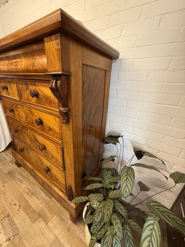 Edwardian Flame Mahogany Chest of Drawers – Signed &amp; Dated 1902 – Hidden Drawer - product images  of 