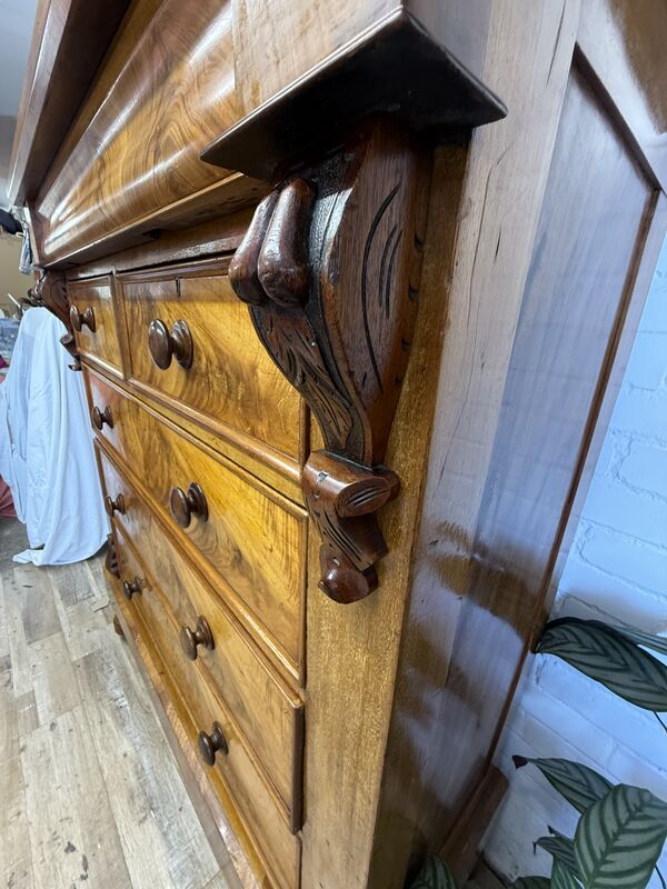 Edwardian Flame Mahogany Chest of Drawers – Signed &amp; Dated 1902 – Hidden Drawer - product images  of 