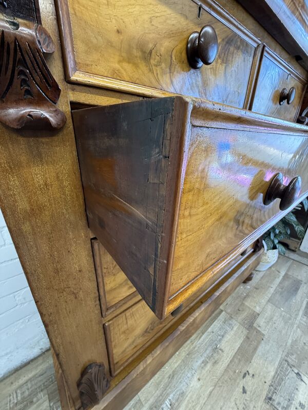 Edwardian Flame Mahogany Chest of Drawers – Signed &amp; Dated 1902 – Hidden Drawer - product images  of 