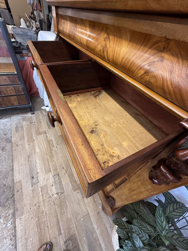 Edwardian Flame Mahogany Chest of Drawers – Signed &amp; Dated 1902 – Hidden Drawer - product images  of 