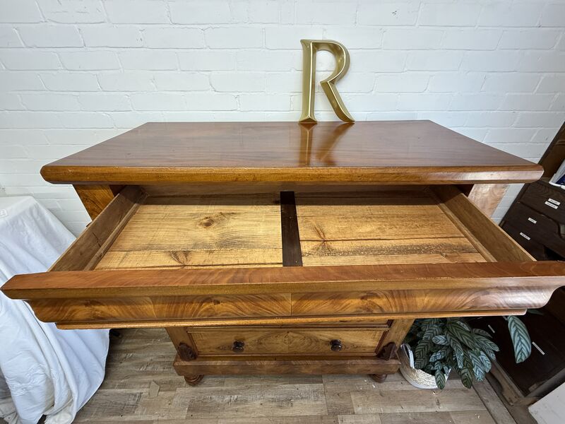 Edwardian Flame Mahogany Chest of Drawers – Signed &amp; Dated 1902 – Hidden Drawer - product images  of 