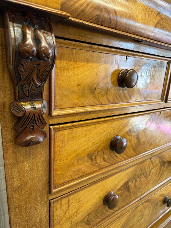 Edwardian Flame Mahogany Chest of Drawers – Signed &amp; Dated 1902 – Hidden Drawer - product images  of 
