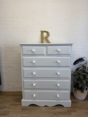 Pine,Chest,of,Drawers,–,Professionally,Painted,in,Pale,Duck,Egg,Blue,with,New,Ceramic,Knobs,pale green chest, painted pine drawers, eau de nil furniture, bedroom storage unit, painted chest, vintage style drawers, country cottage decor, shabby chic furniture, solid pine chest, farmhouse style chest, wooden bedroom storage, ceramic knob drawers, 
