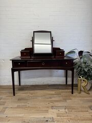 Stag,Minstrel,3-Piece,Dressing,Table,with,Mirror,&,Gallery,Drawers,–,Mahogany,Finish,stag minstrel table, vintage dressing, midcentury vanity, mahogany dressing, retro dressing table, stag furniture, dressing table set, vintage bedroom, tilting mirror, vintage vanity, mahogany table, british vintage, stag minstrel