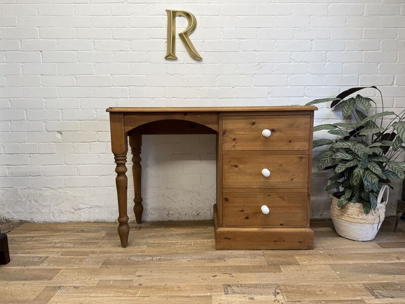 Solid Pine Pedestal Desk – Professionally Refurbished with Ceramic Knobs - product images  of 