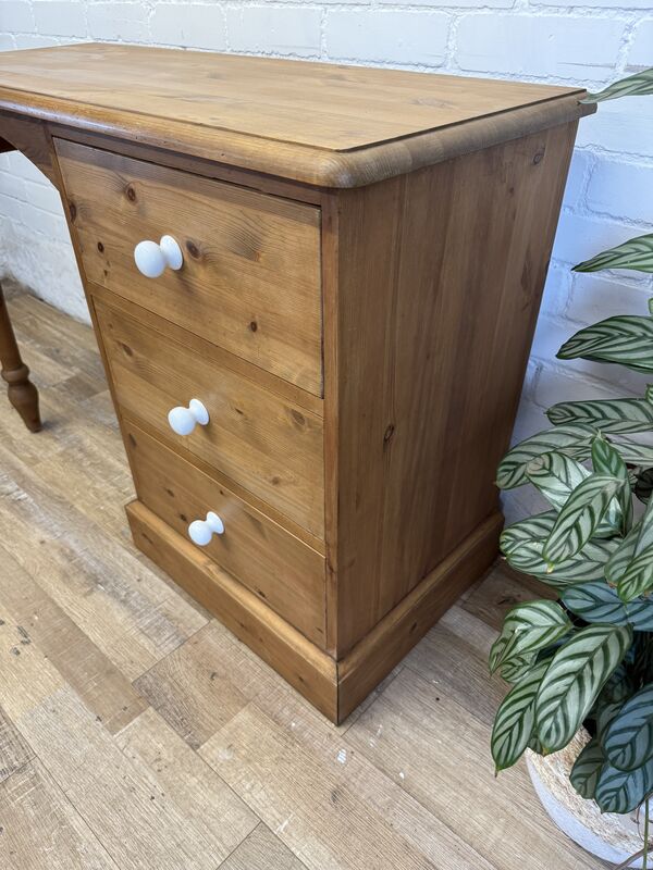 Solid Pine Pedestal Desk – Professionally Refurbished with Ceramic Knobs - product images  of 