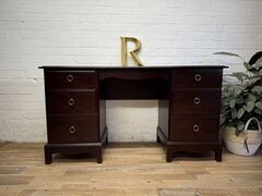 Stag,Minstrel,Kneehole,Desk,/,Dressing,Table,–,Very,Good,Original,Condition,Stag Minstrel, Vintage desk, Mahogany desk, Dressing table, Home office, Retro style, Classic design, British made, Wood furniture, Vintage vanity, Stag furniture, Writing table, Six drawer desk