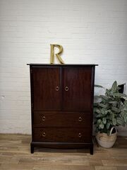 Stag,Minstrel,Linen,Press,–,Original,Mahogany,Finish,stag minstrel, linen press, vintage cabinet, mahogany finish, stag furniture, british design, mid century, bedroom storage, original finish, vintage drawers, mahogany chest, classic style, roosters furniture