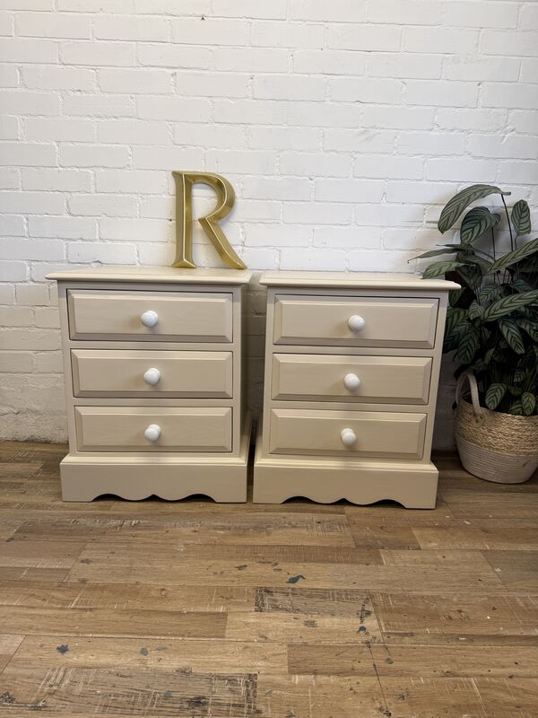 Pair of Painted Pine Bedside Tables  Solid Pine | Farrow &amp; Ball Joa’s White - product images  of 