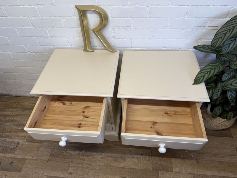Pair of Painted Pine Bedside Tables  Solid Pine | Farrow &amp; Ball Joa’s White - product images  of 