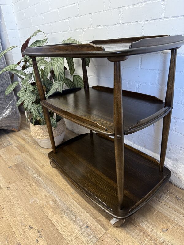 Ercol 3 Tier Serving Trolley on Castors  Solid Elm &amp; Beech | Original Dark Finish | Very Good Condition - product images  of 