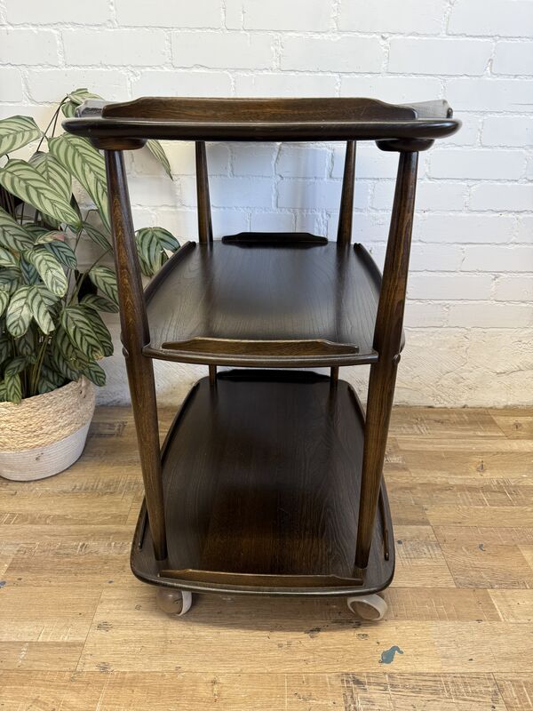 Ercol 3 Tier Serving Trolley on Castors  Solid Elm &amp; Beech | Original Dark Finish | Very Good Condition - product images  of 