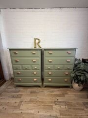 Pair,of,Stag,Minstrel,7,Drawer,Tallboys,|,Painted,to,Order,in,Farrow,&,Ball,Olive,(Archive,Colour),Pair of Stag Minstrel 7 Drawer Tallboys | Painted to Order in Farrow & Ball Olive (Archive Colour)
