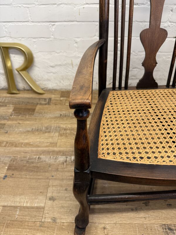 Antique Edwardian Rocking Chair, Cane Seat, Arts &amp; Crafts Armchair, Vintage Spindle Back, Low Seat - product images  of 