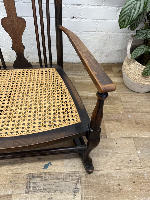 Antique Edwardian Rocking Chair, Cane Seat, Arts &amp; Crafts Armchair, Vintage Spindle Back, Low Seat - product images  of 